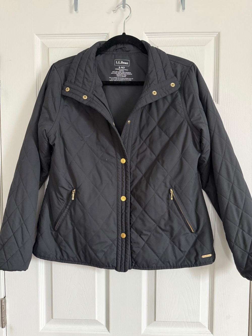 L.L. Bean Black Quilted Utility Jacket with Gold Accents